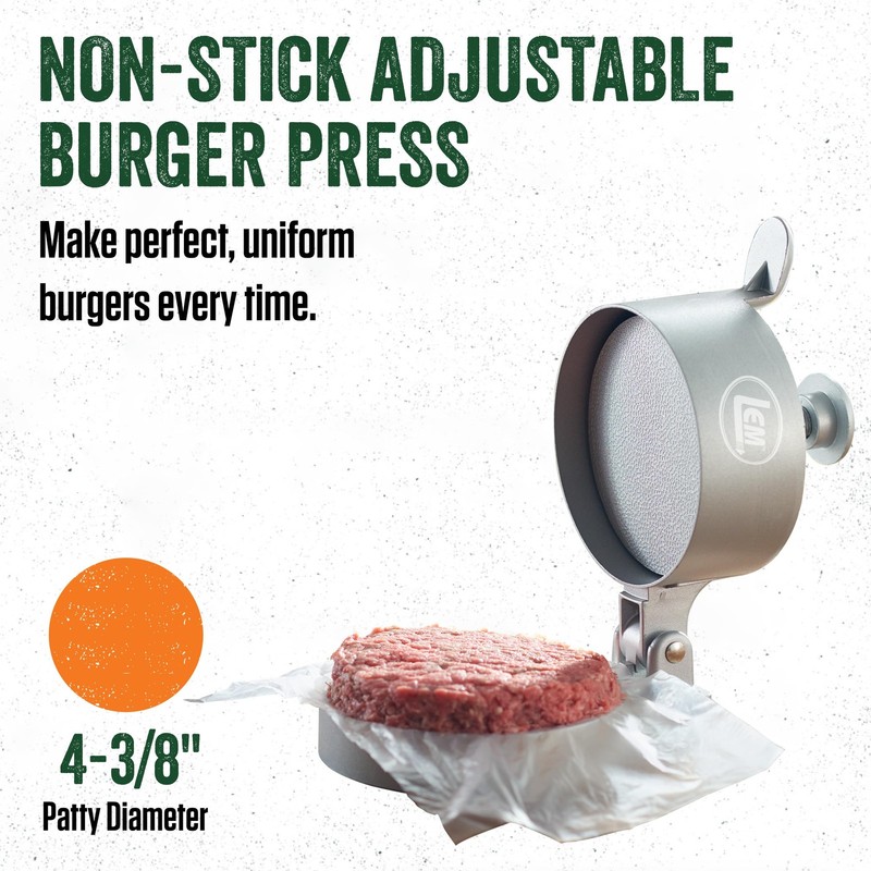 LEM Products Adjustable Burger Press, Non-Stick, Heavy-Duty Aluminum Silver gallery