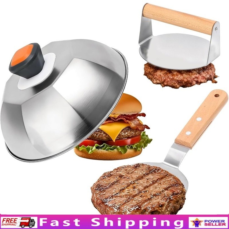 Heavy Duty Burger Press W/ Fast-Melting Dome & Versatile Grill Spatula Set New gallery