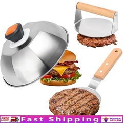 Heavy Duty Burger Press W/ Fast-Melting Dome & Versatile Grill Spatula Set New