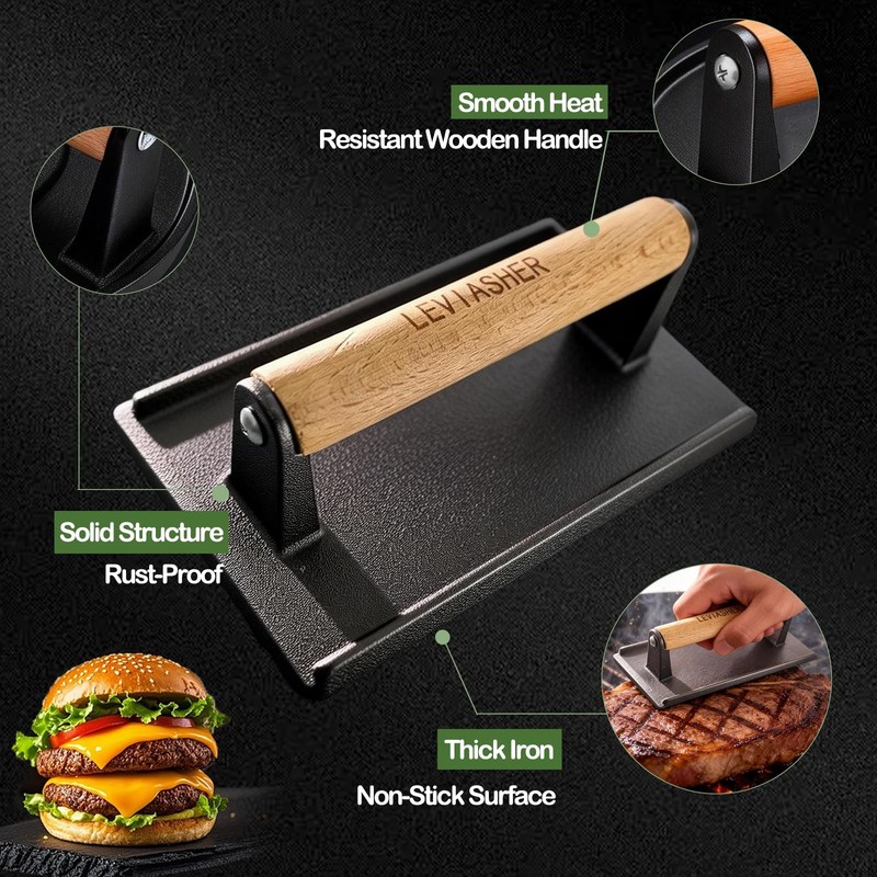 2.2lbs Heavy-Duty Cast Iron BBQ Grill Press for Bacon Burger Sandwich Steak Meat gallery