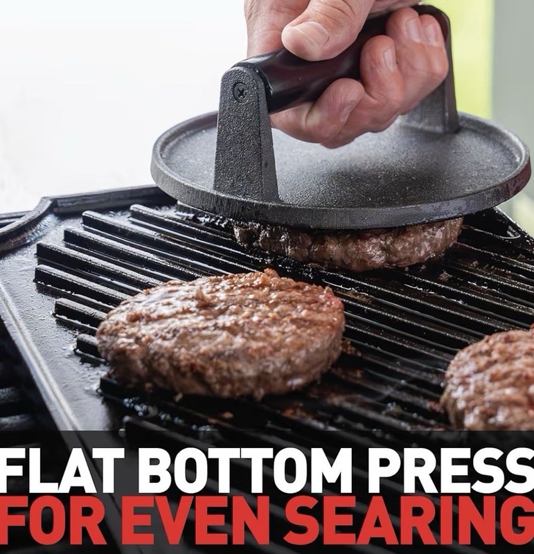 Smash Burger Press Kit– 7''Flat Cast Iron Press & 12”Basting Cover Melting Dome gallery