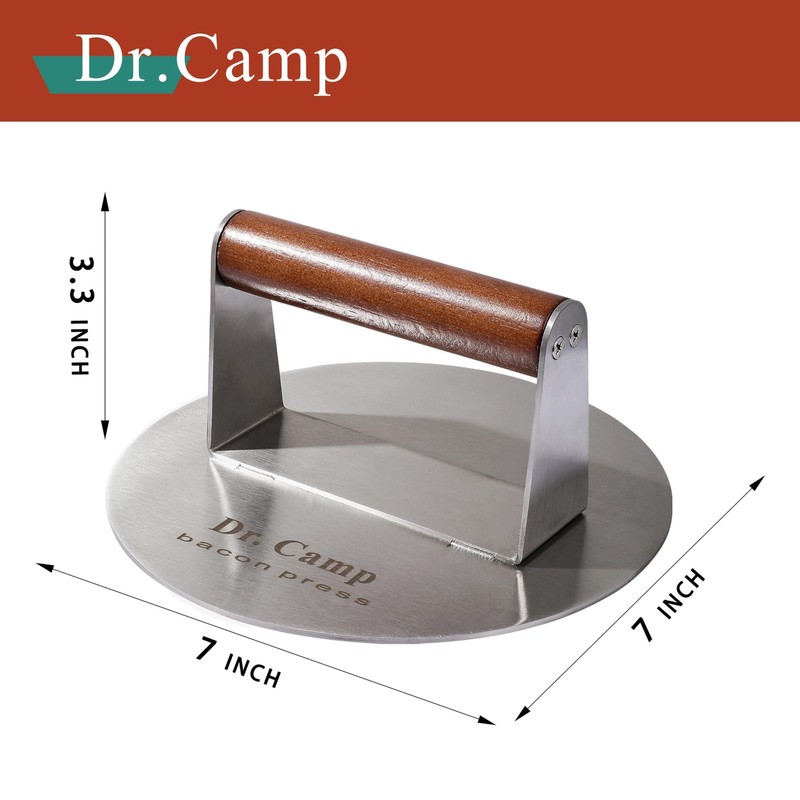 Dr.Camp 7 Inch Stainless Steel Smash Burger Press Smasher Bacon Silver gallery