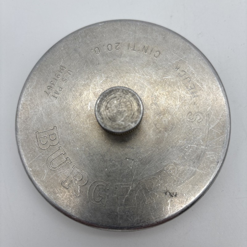 Vintage 1960s Heuck Burger Press Metal CIN'TI 20.0. US Pat D191367 USA EUC gallery