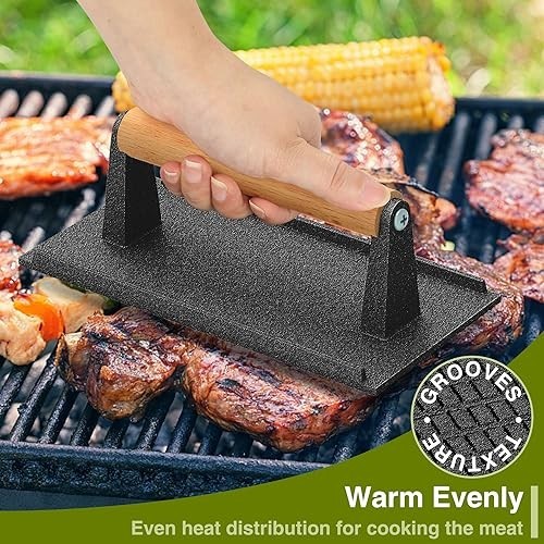 Cast Iron Burger Press 7 Inch Round 8.2x4.3 Rectangle Smash Bacon Griddle Grill gallery