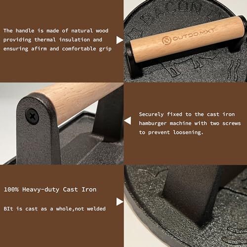 OUTDO.MXT Smash Burger Press Bacon Press 7.08" Round with Hamburger Press Pat... gallery