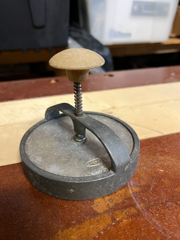 Hamburger Patty Press, Vintage Androck-Aluminum, Wood Handle. 1960's Vintage gallery