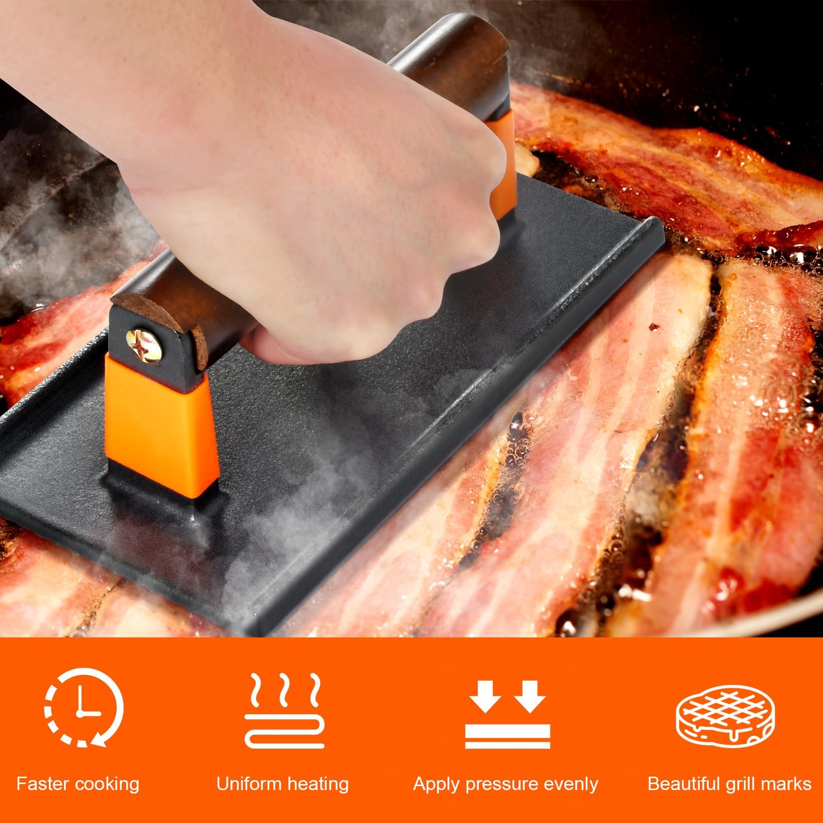 Bacon Press for Griddle Cast Iron Smash Burger for Hamburger Steak Sandwiches gallery