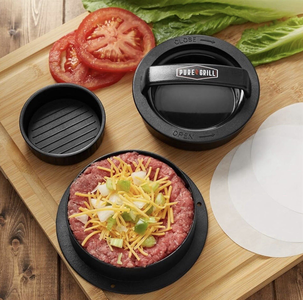 Pure Grill 3-in-1 Burger Press - Patty Maker with 100 Wax Papers - New gallery