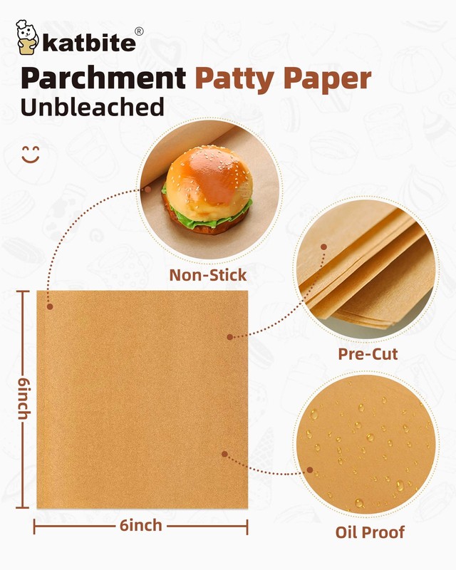 Katbite 300Pcs 6x6 Inches Patty Paper, Burger 6"x6"-300, 6"x6"-300 gallery