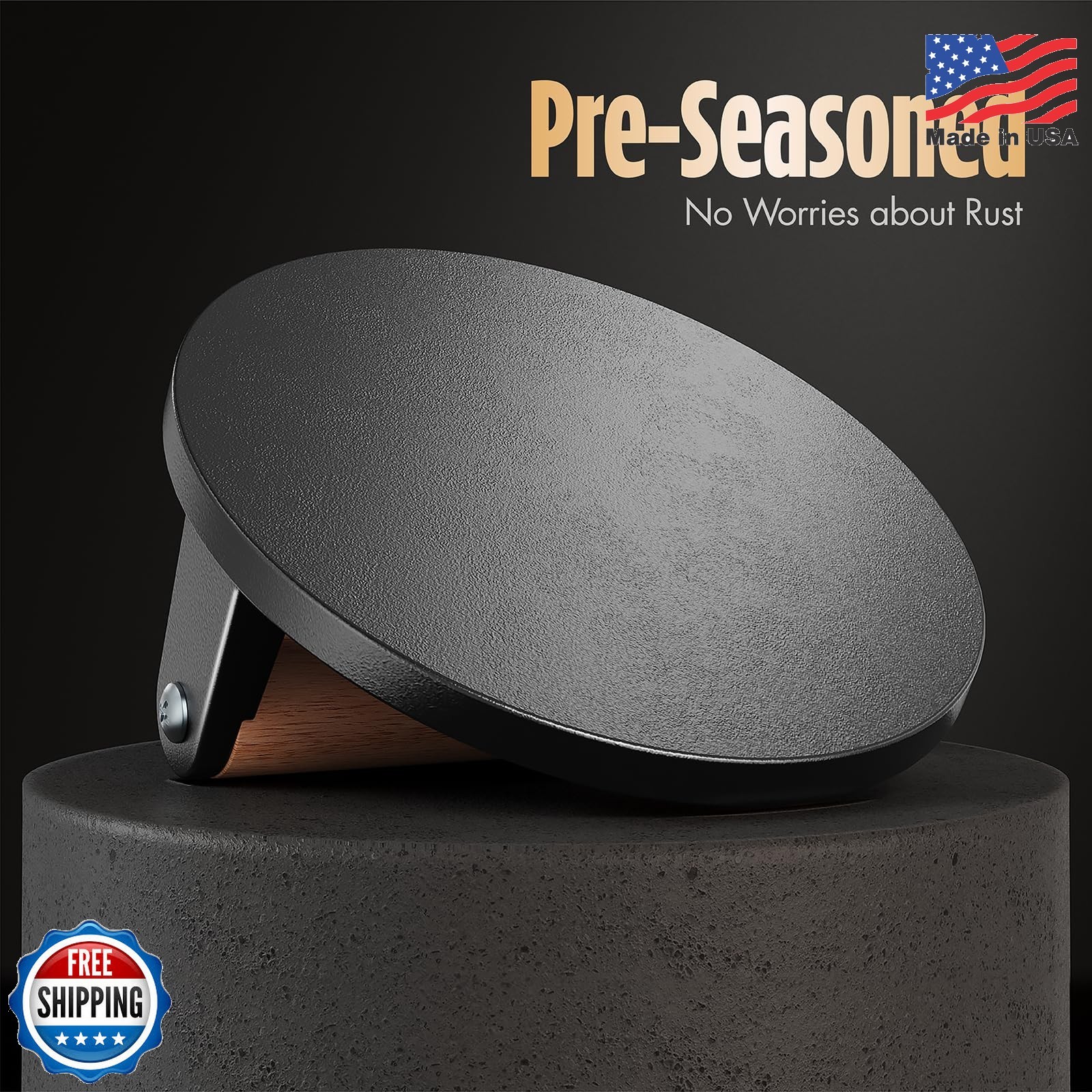 Pisol Smash Burger Press, Pre-Seasoned Cast Iron Hamburger Smasher, 2 lb Heavy-D gallery