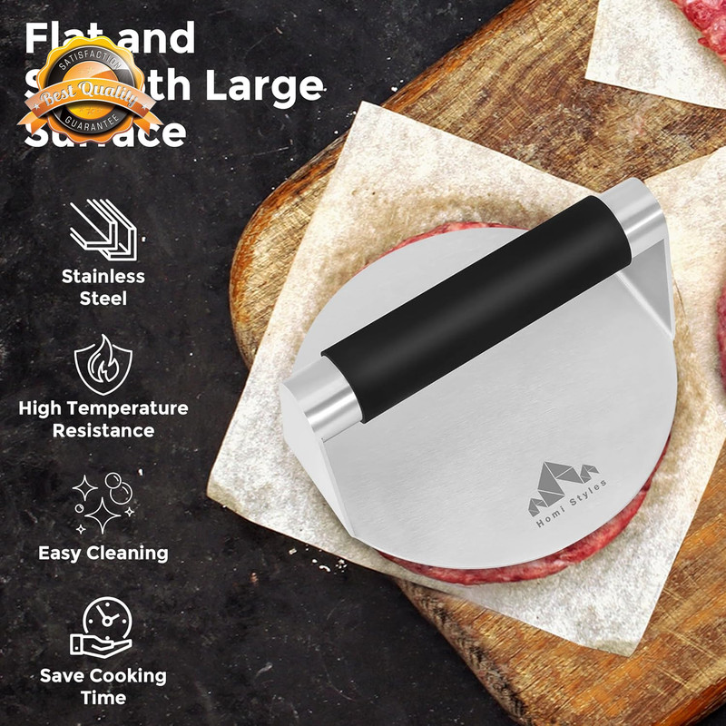 Smash Burger Press Pack of 2–Round and Square Meat Masher with Silicone Handles gallery