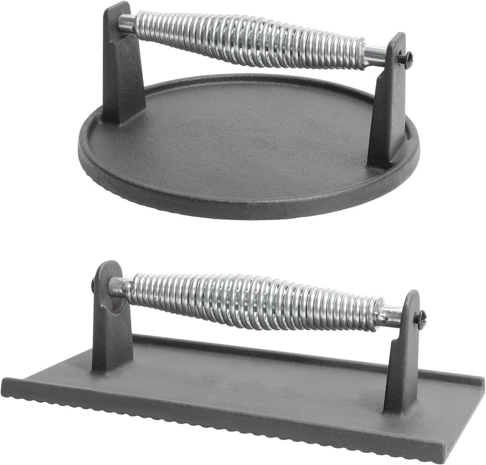 Cast Iron Burger Press 7"Round & 8.2"X4.3"Rectangle Heavy-Duty Bacon With