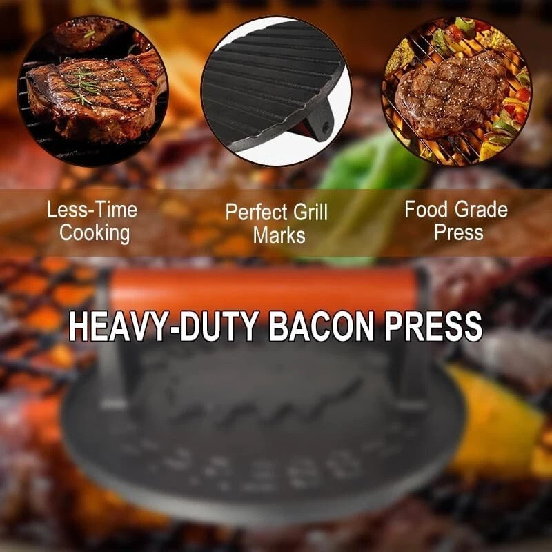 7 Inch Griddle Press Cast Iron Round Smash Grill Press Burger Smasher Bacon Meat gallery