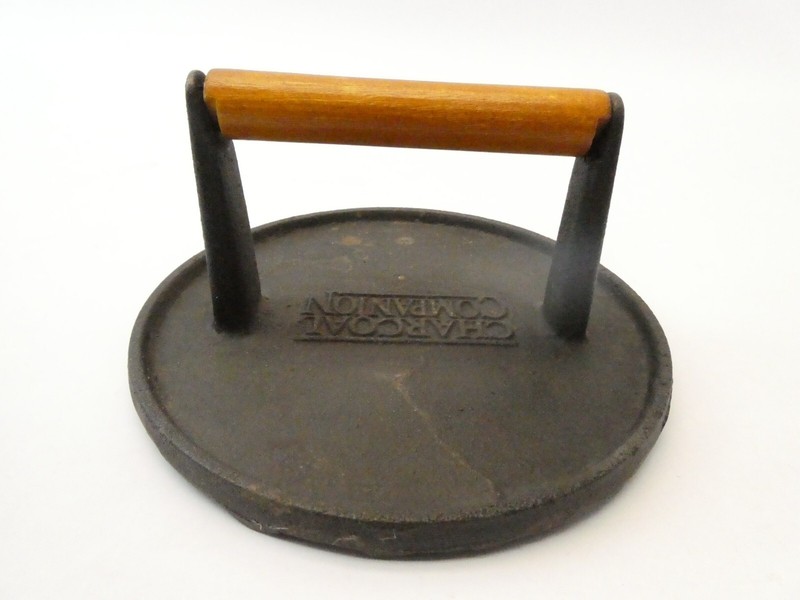 Charcoal Companion Cast Iron Metal Wood Handle Hamburger Burger Press gallery