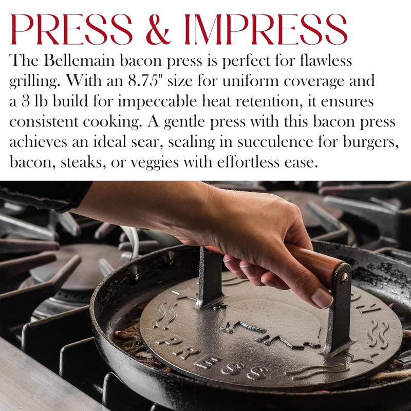 Heavy-Duty Cast Iron Grill Press For Seared Bacon, Steak & Sandwiches,3 Lbs NEW gallery