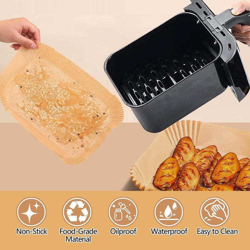 150 Pack 8.6x5.5" Air Fryer Liners, Parchment Paper 8.6in-Rectangular, Khaki gallery