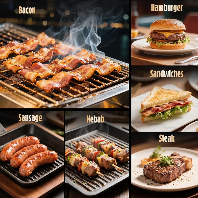 Smash Burger Press Cast Iron Bacon Meat Griddle Weight Pre-Seasoned Wood Handle gallery