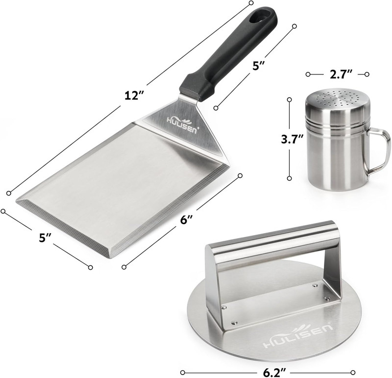 Smashed Burger Kit, Stainless Steel Burger Press, Grill Spatula and Spice Dredge gallery