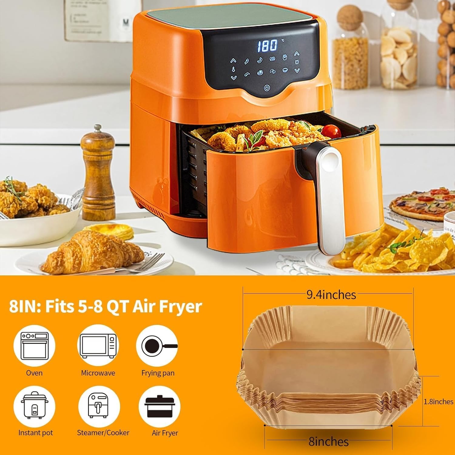 150pcs Air Fryer Liners, 8.7" Square Parchment Disposable 150pcs, Nature gallery