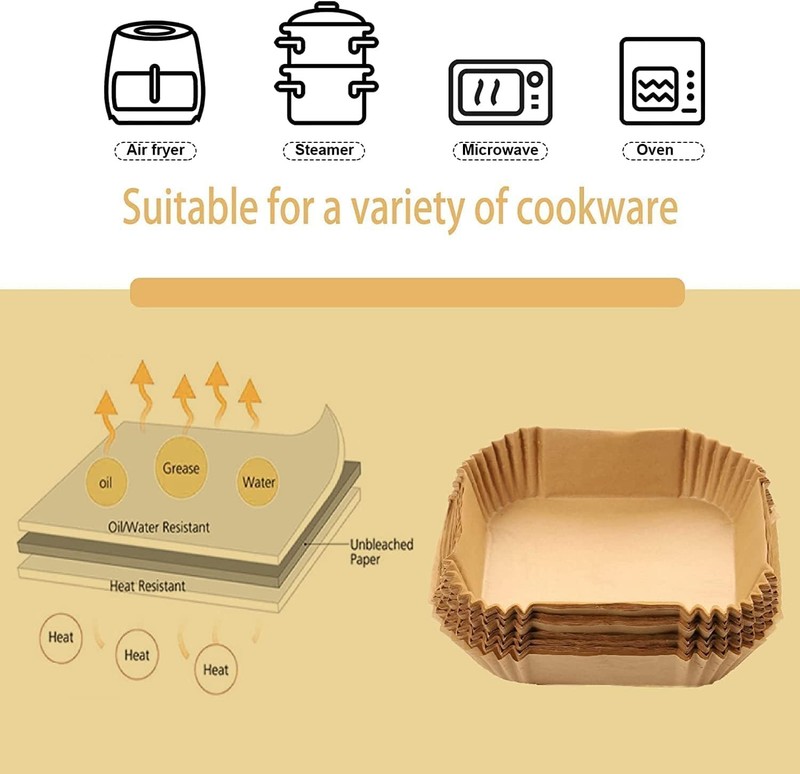 Air Fryer Paper Liners, 125PCS Non-stick Disposable Square-8"-125Pcs, Square gallery