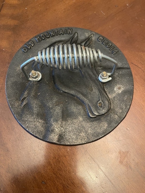 Horse Old Mountain Cast Iron Burger Bacon Press Spiral Handle 7” Grill BBQ gallery