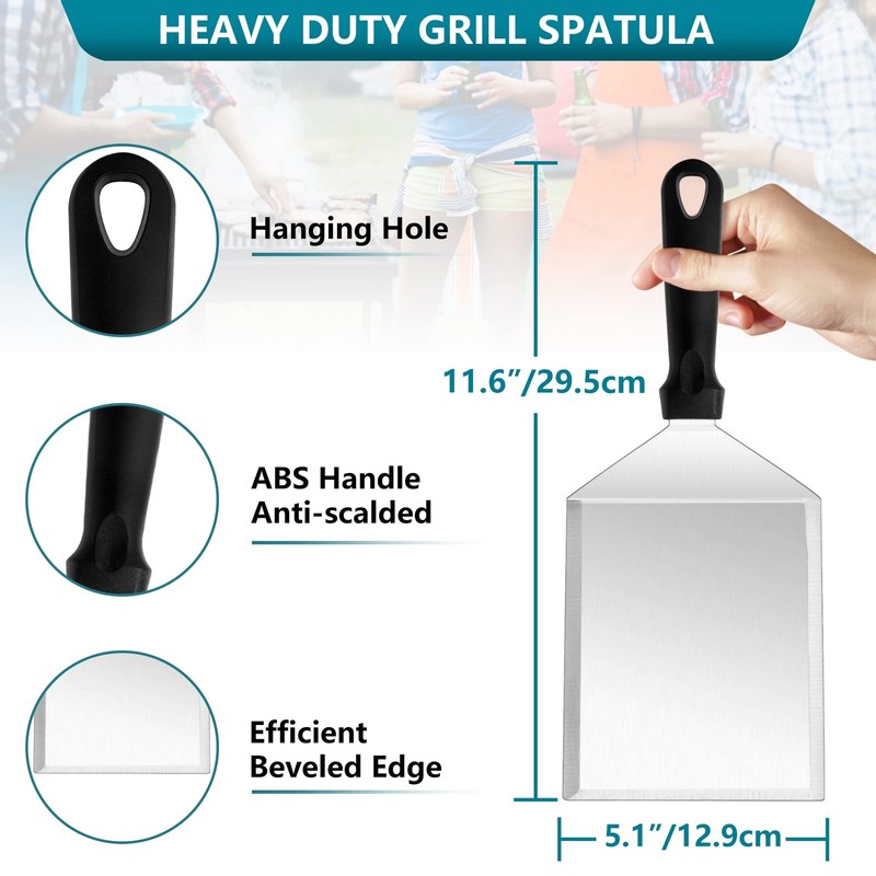 Hamburger Spatula & 7 Inch Round Burger Press Heavy Duty Griddle Metal Turner... gallery
