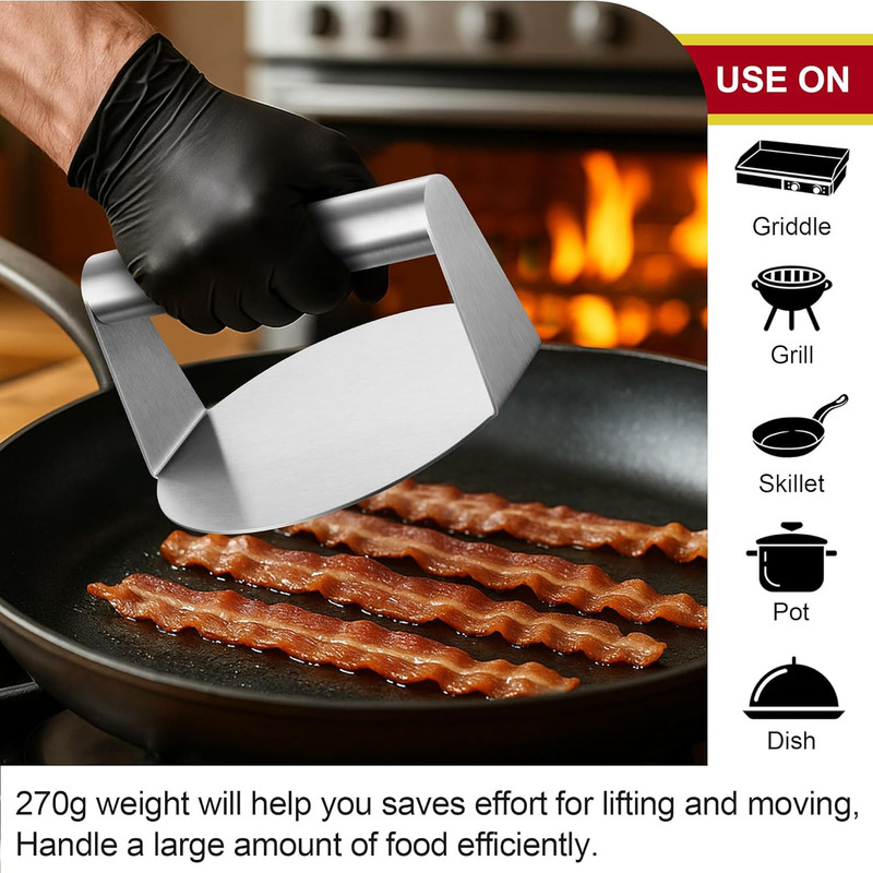 Smash Burger Press for Griddle (5.5 Inch), Stainless Steel Hamburger Smasher, Fl gallery
