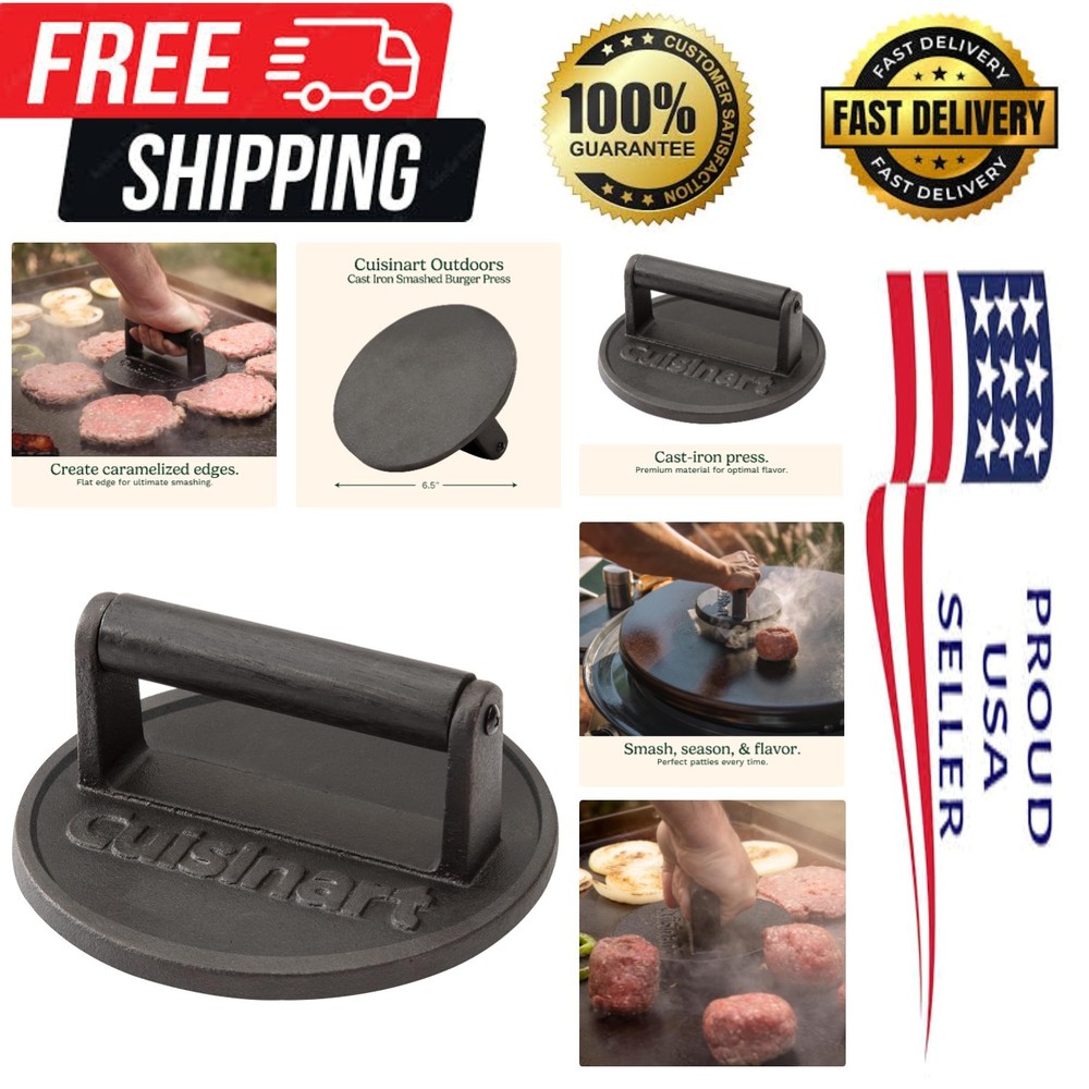 Easy-Clean 6.5" Cast Iron Burger Press - Perfect for Smash Burgers