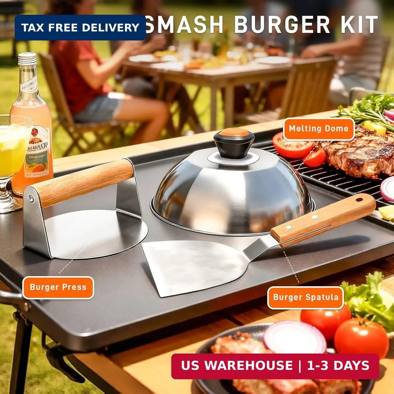 Smash Burger Press Kit - Burger Press, Melting Dome, Grill Spatula Hamburger Pre gallery