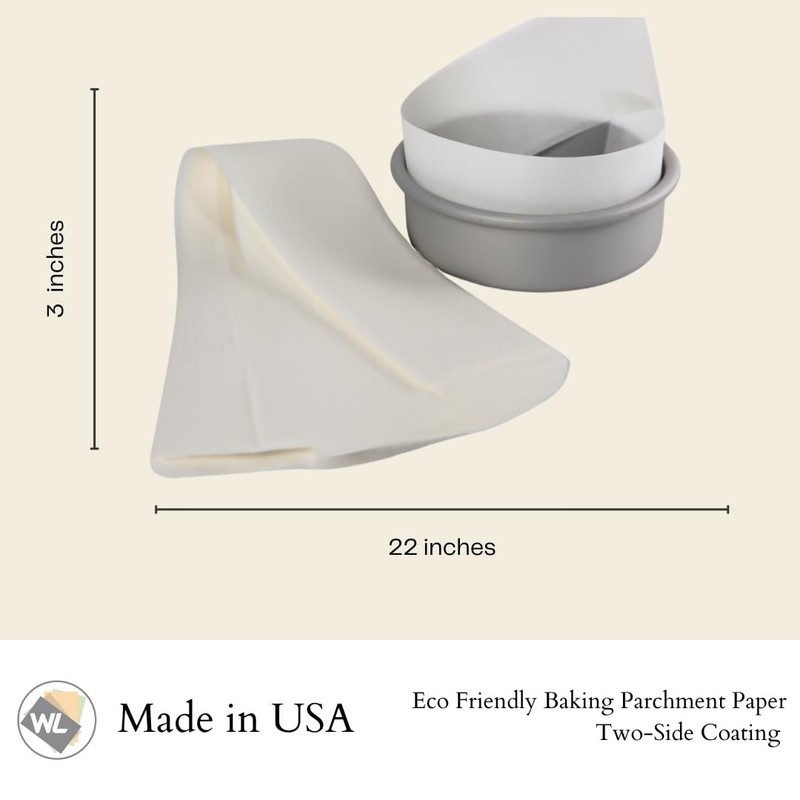 3 X 22 Inches Cake Pan Liner Strips Parchment Paper Baking 3" x 22", White gallery