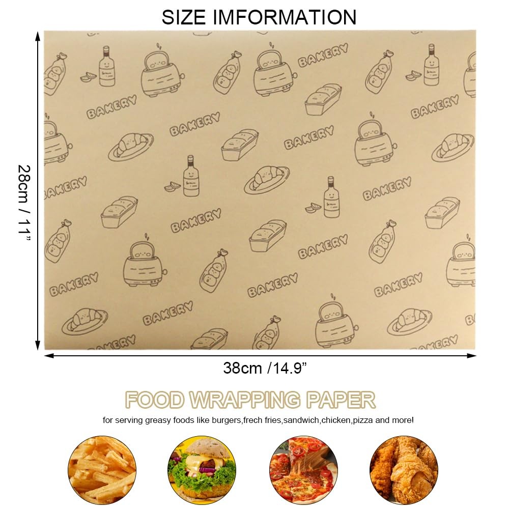 50 Pcs Sandwich Wrapping Paper Deli Wraps, Waterproof 15” x 11”, Wood gallery