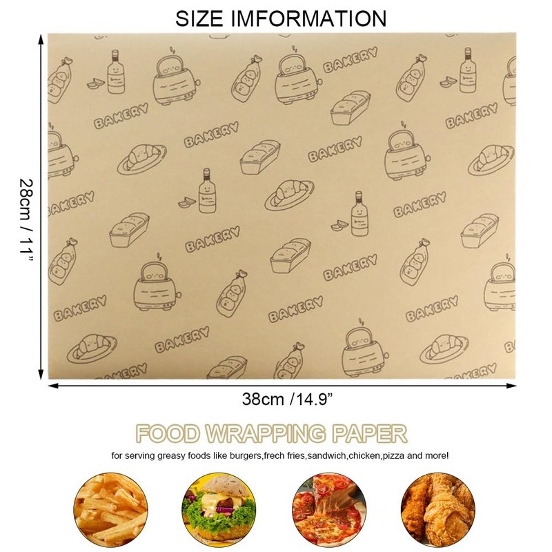 50 Pcs Sandwich Wrapping Paper Deli Wraps, Waterproof 15” x 11”, Wood gallery