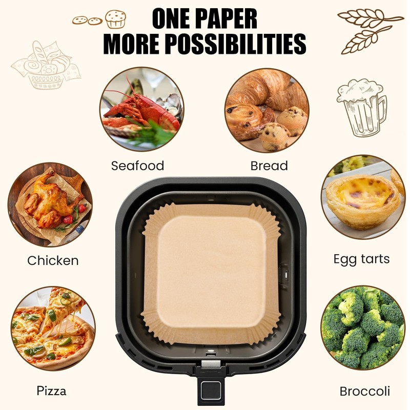 OLESBUR Air Fryer Liners Disposable, 200Pcs 8 Inch Airfryer Large, Natural gallery