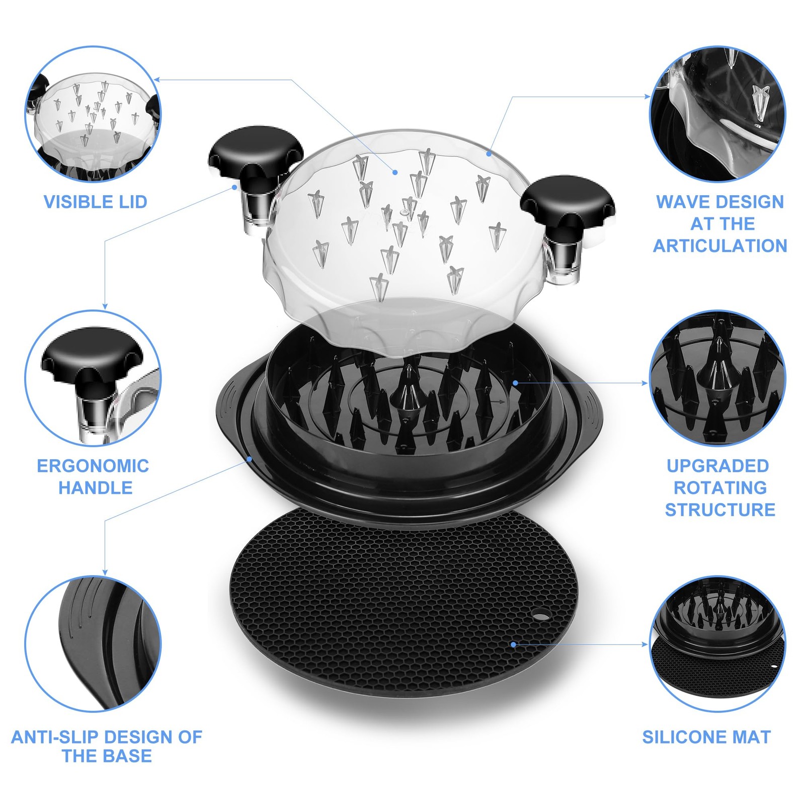 ADAM JEE Chicken Shredder with Anti-slip Mat | Visible Meat Standard, Black gallery