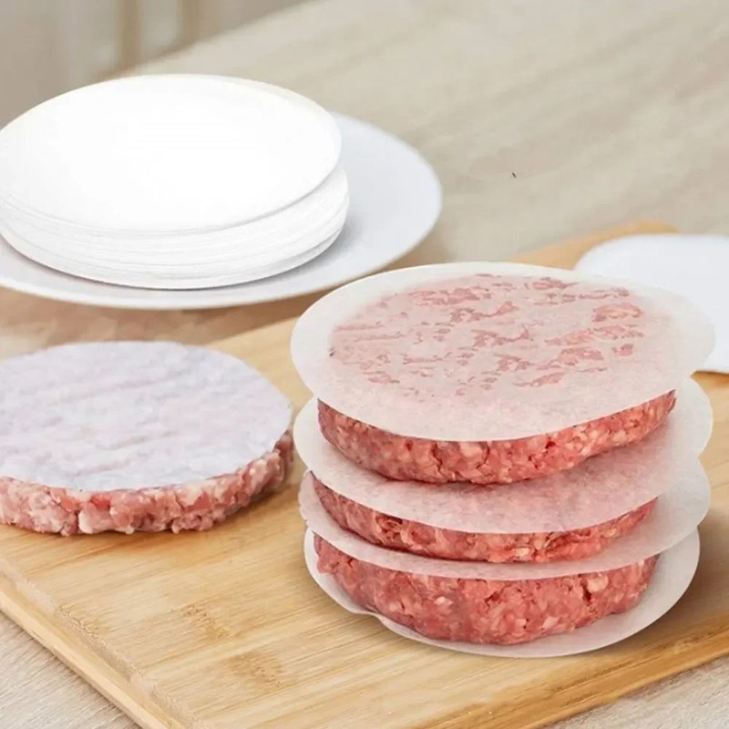 100pcs 4.33 inch Hamburger Patty Paper Round Wax Paper Sheet for Burger Press Ba gallery