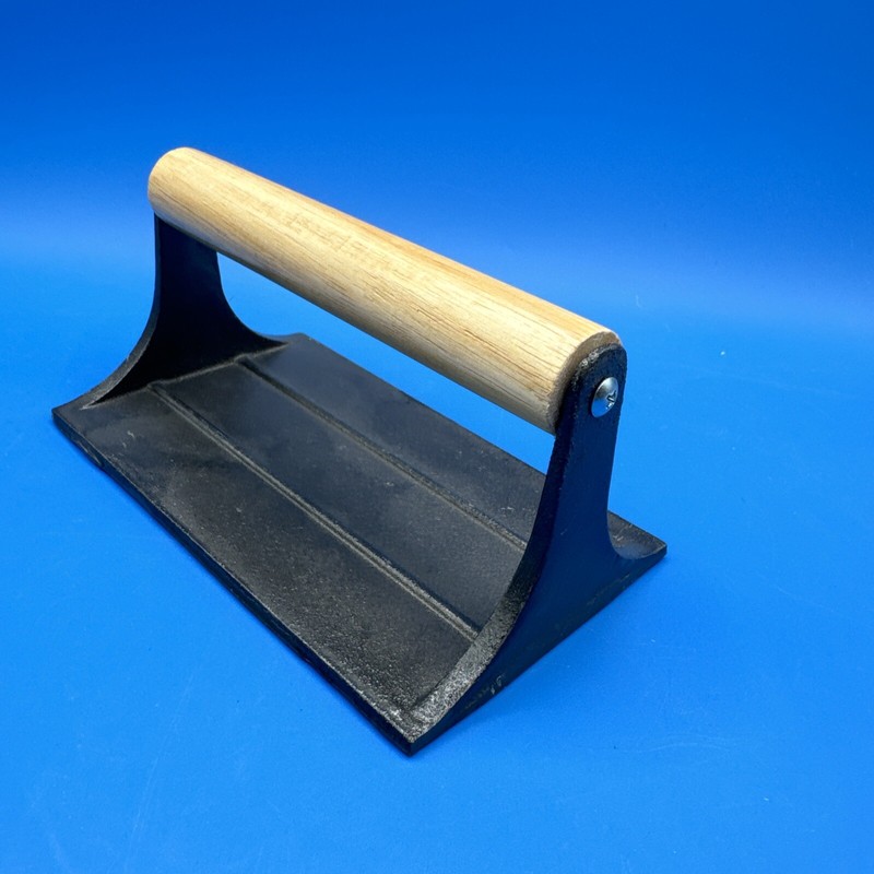 Bacon Press Cast Iron Wood Handle Grill Pressing Steak Cooking Burger Ham BBQ US gallery