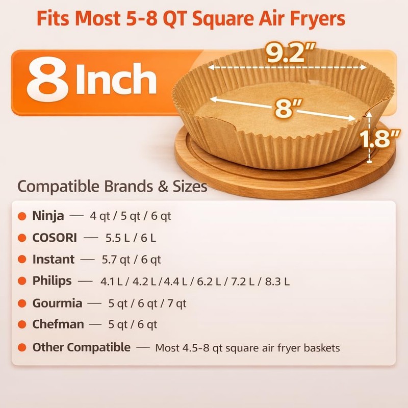 Air Fryer Liners Disposable, 8 Inch Square Parchment Paper 8 INCH, Unbleached gallery