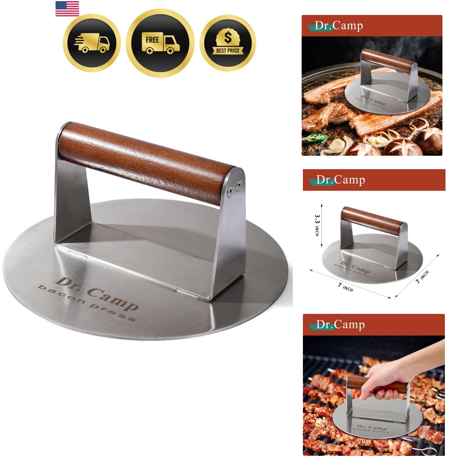 7 Inch Stainless Steel Smash Burger Press Burger Smasher Bacon Press Meat Pre... gallery