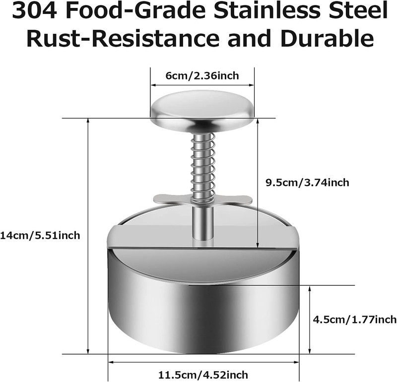 Burger Press, Stainless Steel Adjustable Hamburger Meat Press, Non Stick Patty M gallery