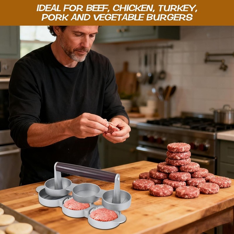 Mini Burger Press Small Meat Patty Maker 200 Papers 3 Slots 2.56 Inch Mold gallery