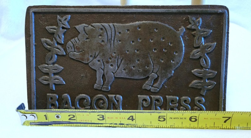 Bacon Press Cast Iron Grill Pressing Steak w/ Egg Breakfast Rounds Wood Handle gallery