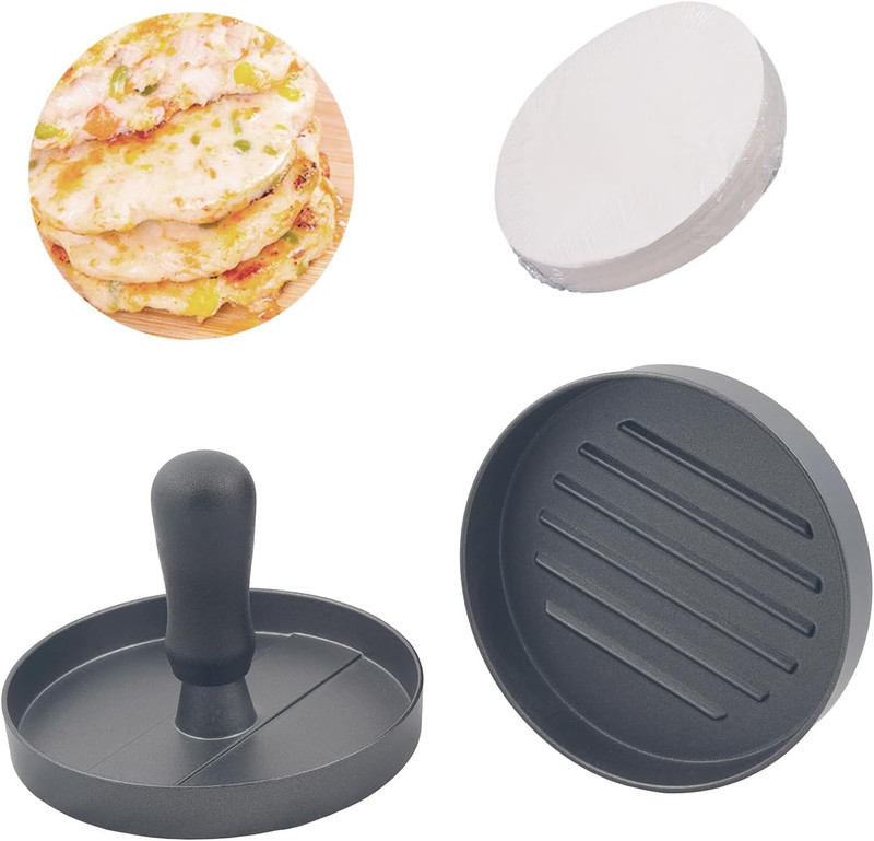 Aluminum Burger Press Patty Maker with 200 Non-Stick Papers Hamburger Mold gallery