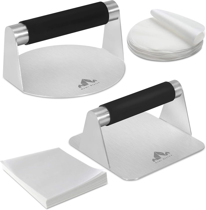 Stainless Steel Burger Press –5.5 Inch round and Square Meat Masher with Silicon gallery