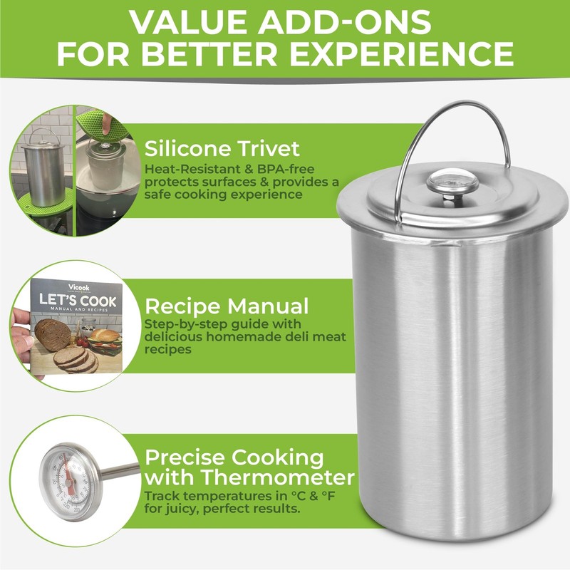 Vicook Deli Meat Press Kit - Stainless Steel Large Standard Size, Silver gallery