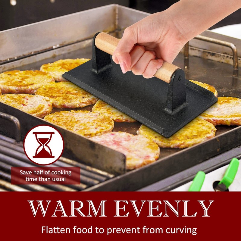 2 Pcs Cast Iron Bacon Press Small Burger Grill Press with Ergonomic Handle gallery