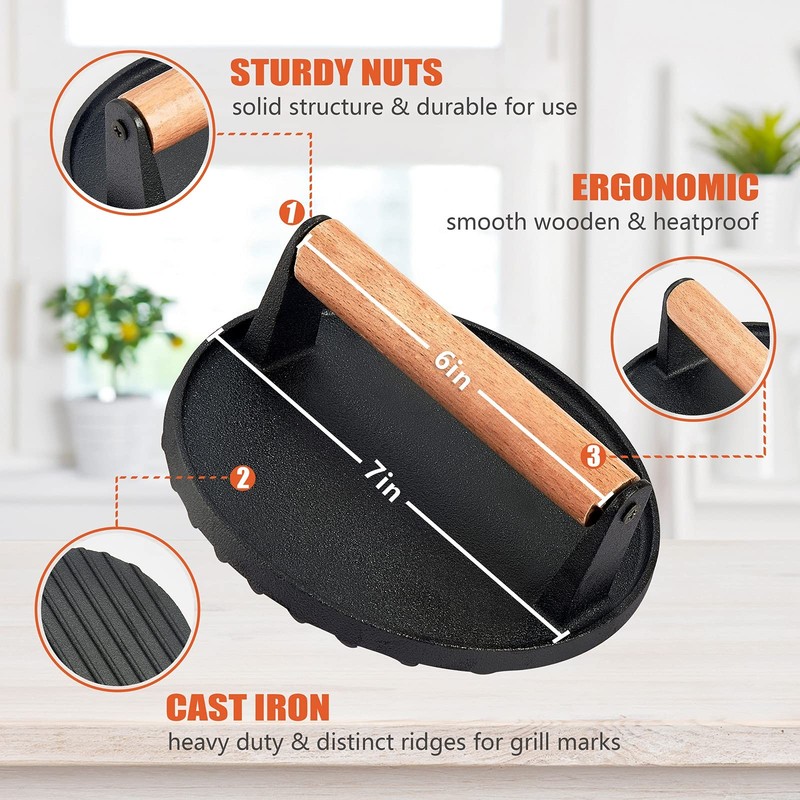 12In Cheese Melting Dome & 7In Cast Iron Grill Press, Stainless Steel Basting... gallery