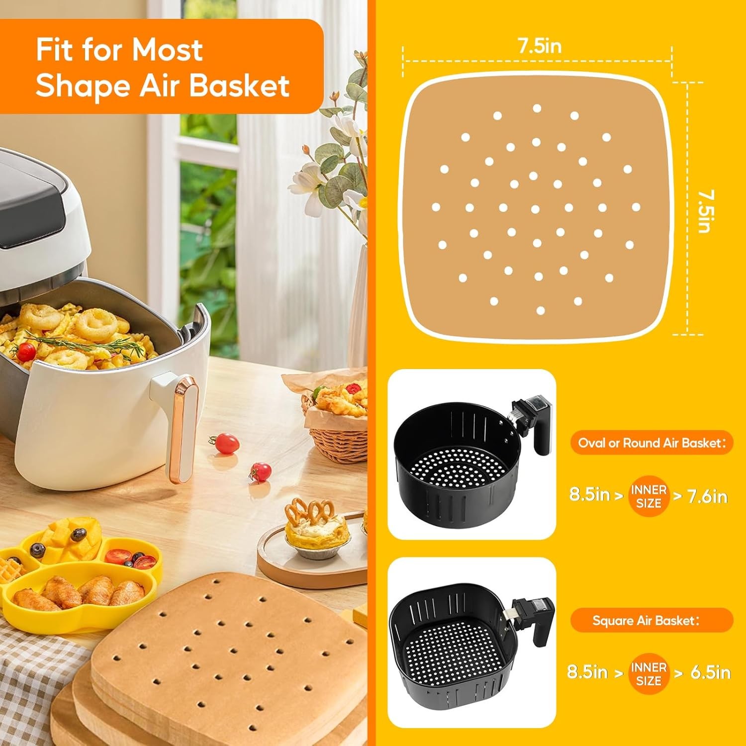 Katbite 200Pcs 7.5 In Air Fryer Liners, 7.5" x 7.5"-200Pcs, Brown gallery
