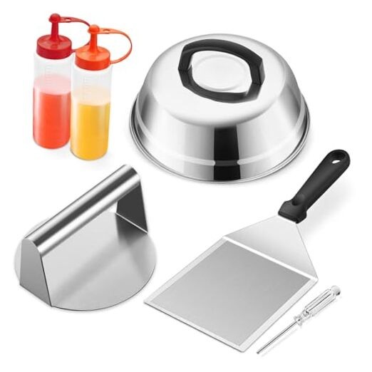 Smash Burger Kit Griddle Accessories (6Pcs), 9in Basting Cover with Grill