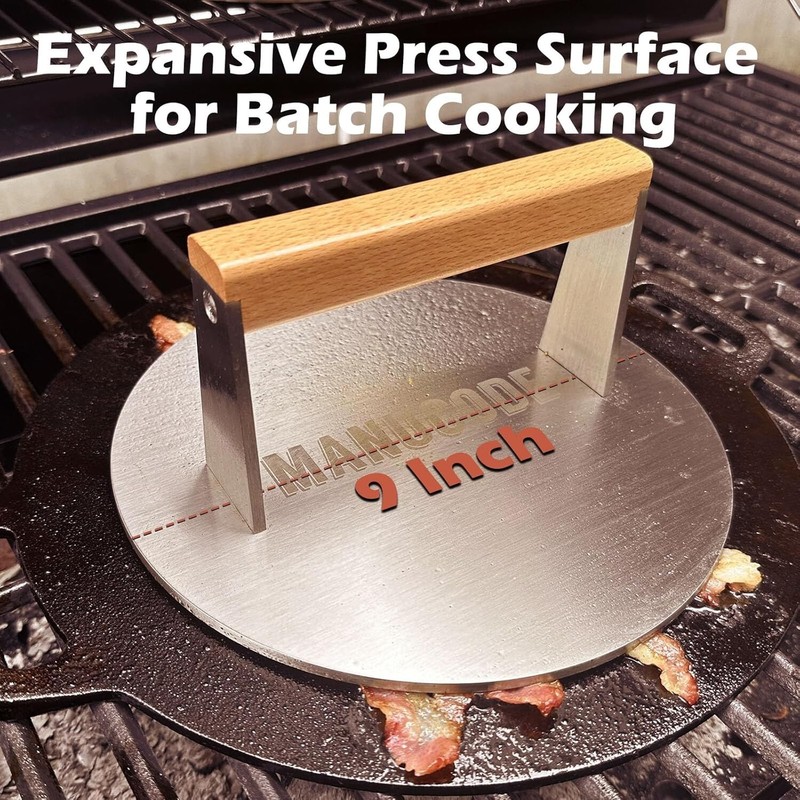 Stainless Steel Grill Press, Heavy-Duty Smash Burger Press with Wooden Handle... gallery