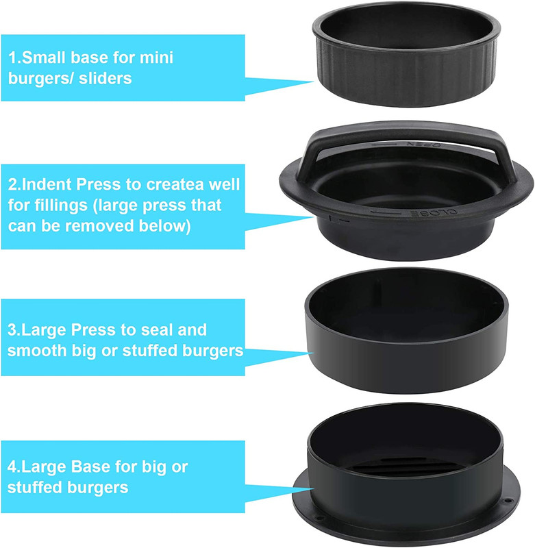 3 N1 Stuffed Burger Press Patty Maker Rings Molds Kit, Non Stickwith 100 Pcs Wax gallery